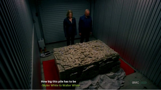 Skyler shows pile of money to Walter