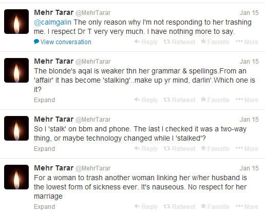 Mehr Tarar Tweeting about Sunanda Pushkar