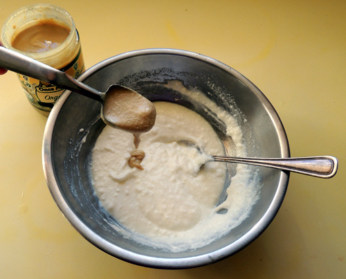 add the tahini paste, and mix well