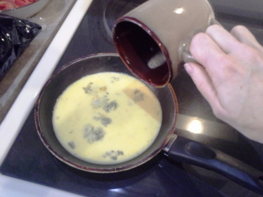 Step Thirteen: Add your egg mixture to your pan