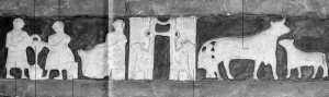This 5000 year old Sumerian carving depicts Sumerians milking and making butter. 