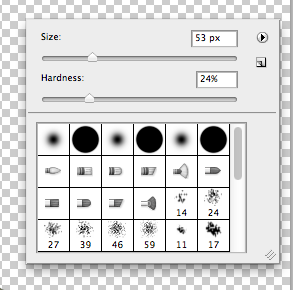 Right-click the mouse to change the size and hardness of the brush