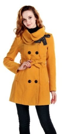 LANHUACAO Women Wool Blends Coat Slim Trench Winter Coat Long Jacket Outwear Yellow L