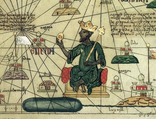 Famous rendering of Mansa Musa and his gold. 