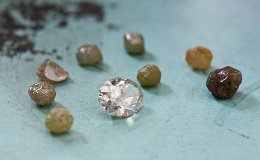 Rough stones are cut to become the brilliant jewels we know as diamonds.