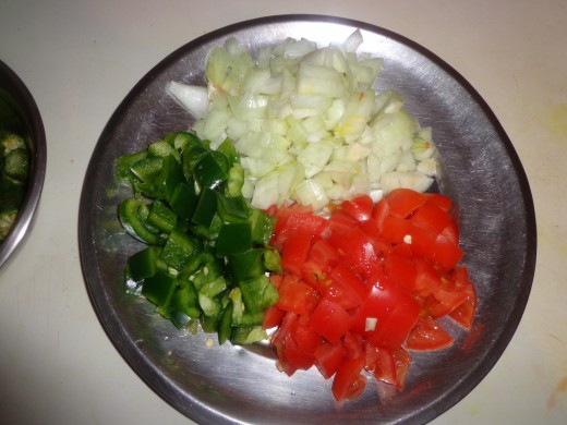 Chopped onion, tomato, bell pepper