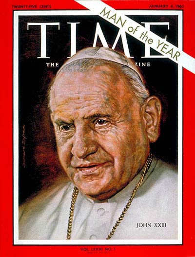 John XXIII was named man of the year 1962 in the midst of bitter conflict between the USA and Soviet Union where his influence was far wielding in averting armed conflict.
