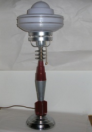 Flash Gordon Rocket Ship Lamp Made from an artillery shell, 1940s glass ceiling shade and misc. lamp parts.   Non-other like this one...part of my personal collection.