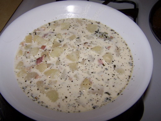 Clam Chowder finished ready to serve.