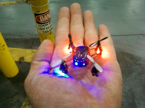 The quadcopter is so small that it will fit easily into the palm of your hand.