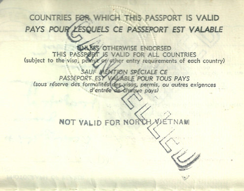 A page in my first passport - as if I would ever want to go to North Vietnam.