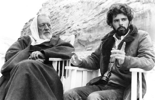 Alec Guiness and George Lucas filming Star Wars in Tunisia