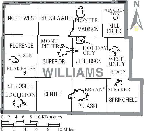 Map of Ohio showing townships and towns