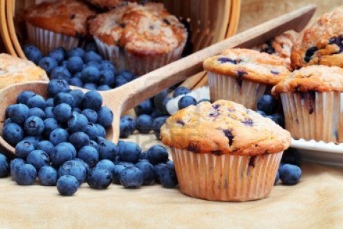 Blueberries and Blueberries Muffins. Here is a picture of blueberries and blueberry muffins that you can eat the muffins and either just eat the raw blue berries and you can cook with them. 