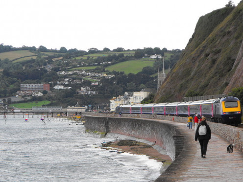 This precarious line hugging the foot of the cliff is the main line for all trains heading for the south of Devon and Cornwall
