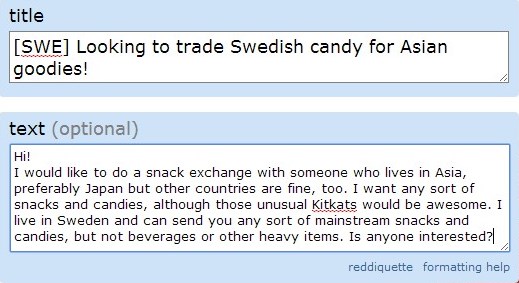 An example of a good post requesting a trade.