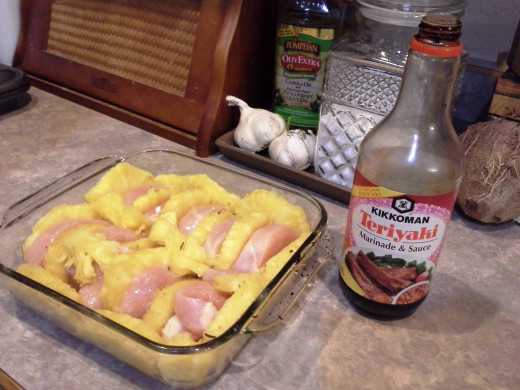 Step Eleven: My husband laid the extra pineapple slices on top
