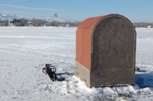 Ice fishing in Montana winters.