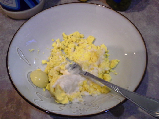 Step Sixteen: Mix your mayo and yolks together