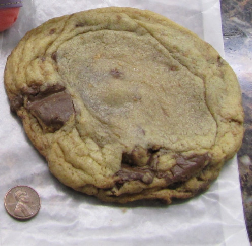 See the penny?  That's how big the GIANT cookie is.  :)