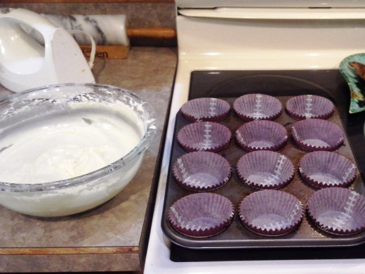 Step Eighteen: Spoon enough batter into each of your cups to fill each 1/2 to 3/4 full