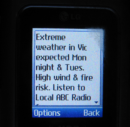Unprecedented SMS Message sent by the Victorian Police to all Mobile Phones.