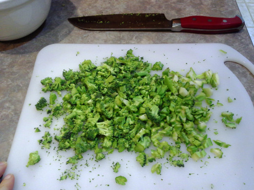 Step Sixteen: Chop it, stem and all into small pieces and pour it into the bowl with your chopped onion
