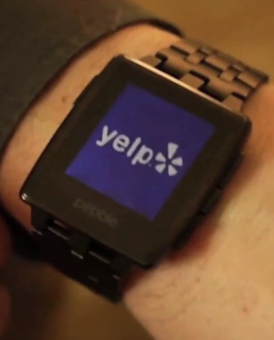 Yelp installed on a Pebble Steel in Black matte