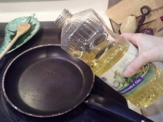 Step Thirteen: Add about an inch of oil to a skillet for frying
