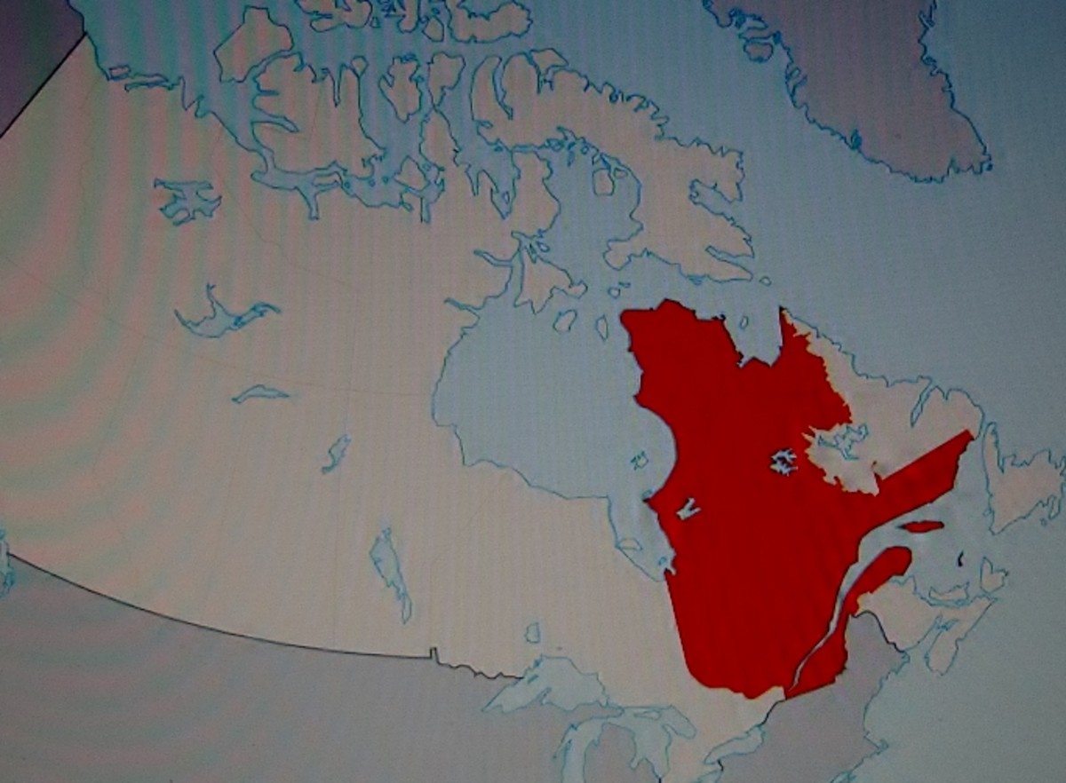Canada;   Quebec in Red. Doesn't Quebec look Forlorn?
