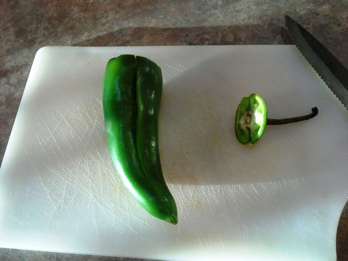 Step Six: Chop off the top of your pepper and slice it down the middle