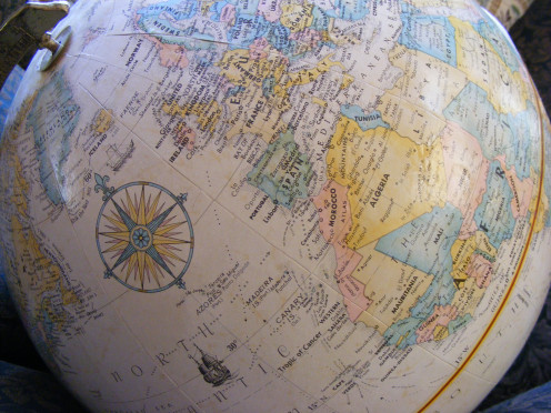 As you can see on this globe, Greenland (upper left) is clearly dwarfed by the North-eastern part of Africa (right)