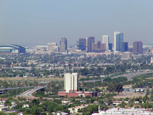 The modern day Phoenix skyline, the largest city in the Southwest.