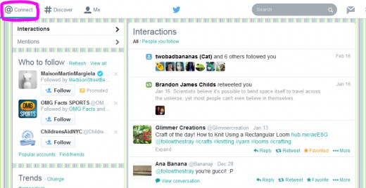 The "@ Connect" menu shows you your @replies, @mentions, and all other activity related to you.