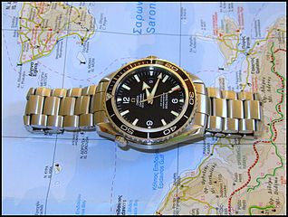 The Omega Seamaster, a water resistant sports watch.