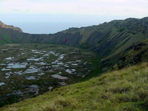 One, of three volcanoes on Easter Island