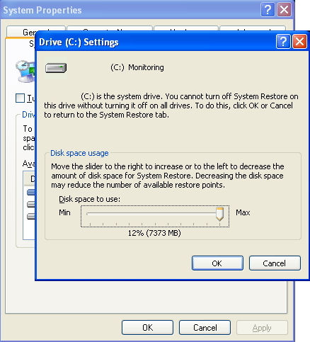Drive Settings (System Restore) for C: