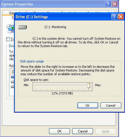 Drive Settings (System Restore) for C: Drive Settings (System Restore) for C:
