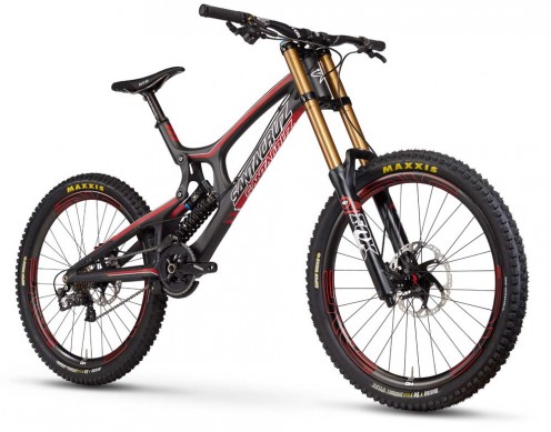 The downhill race bike is structured for effectiveness.
