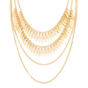 This delicate, four-chain necklace features two cascading strands of angel wings. If you're looking for a layering necklace with the classic look of gold and a bit of a twist.