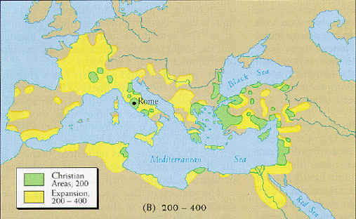 Spread of Christianity in the first 200 years.