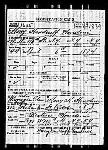 Harry Houdini's Draft Record
