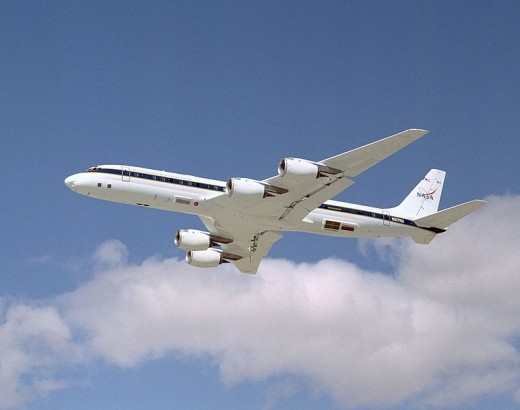 NASA's DC-8 Airborne Science research aircraft. Hubbard described Xenu's space planes as looking like this but without "fans."