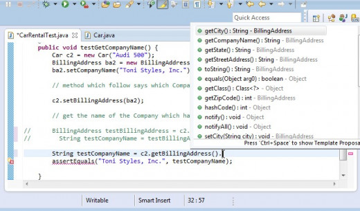 ECLIPSE "Knows"  the options for statement completion includes the BillingAddress methods.