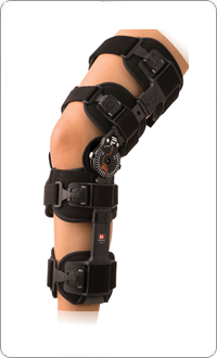 A standard range of motion brace used to limit the range of motion of the knee joint