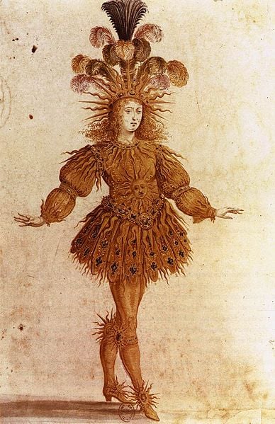 Louis XIV aged 15  made his debut at court in a ballet, “Ballet de la Nuit”, in 1653. This court ballet began at sundown did not end until the following morning. Louis XIV appeared in 5 of them. The most famous dance of Ballet de la Nuit portrays Lou