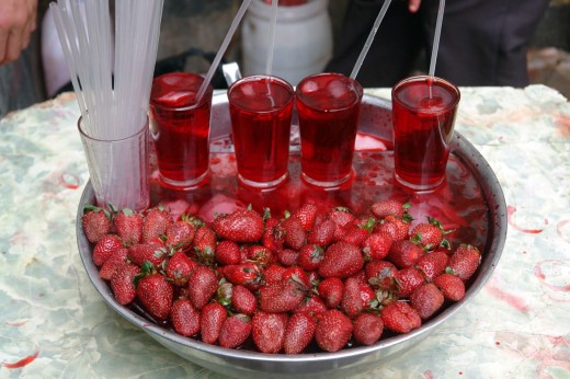Freshly squeezed strawberry juice.