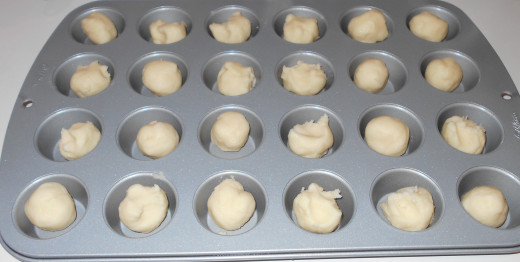 Portioned out into the mini cupcake pan
