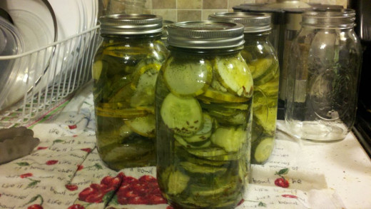 Finished pickles in mason jars