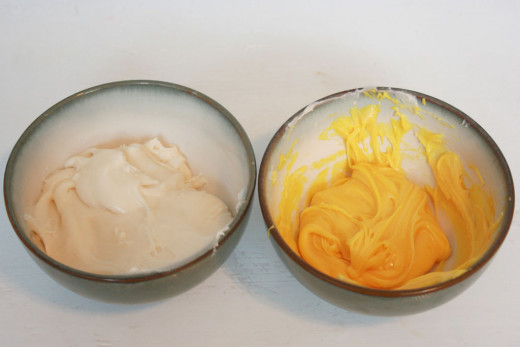 Seperate your mixture to make the yolks for creme eggs
